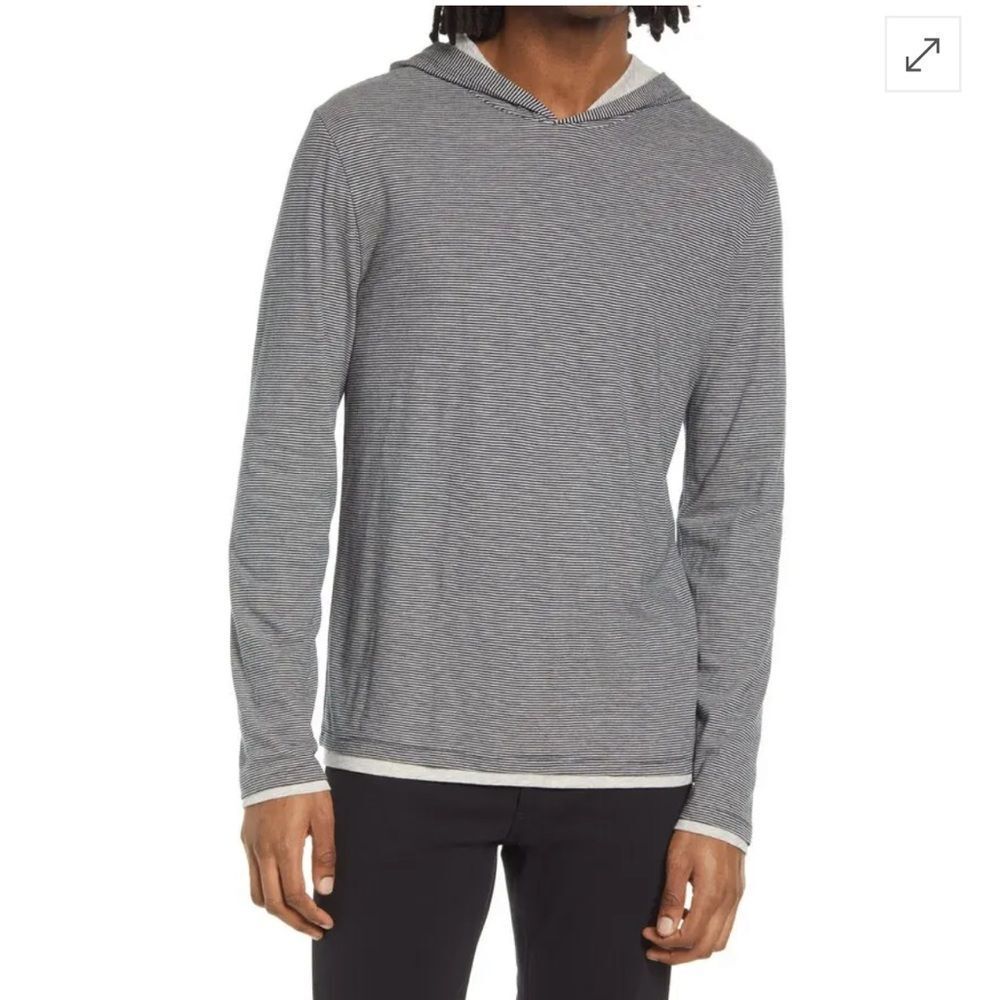 NWT VINCE Stripe Double Layer Hoodie - Coastal/ Off White sz xxl